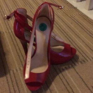 Smoking hot red ankle wrap heels! Never been worn